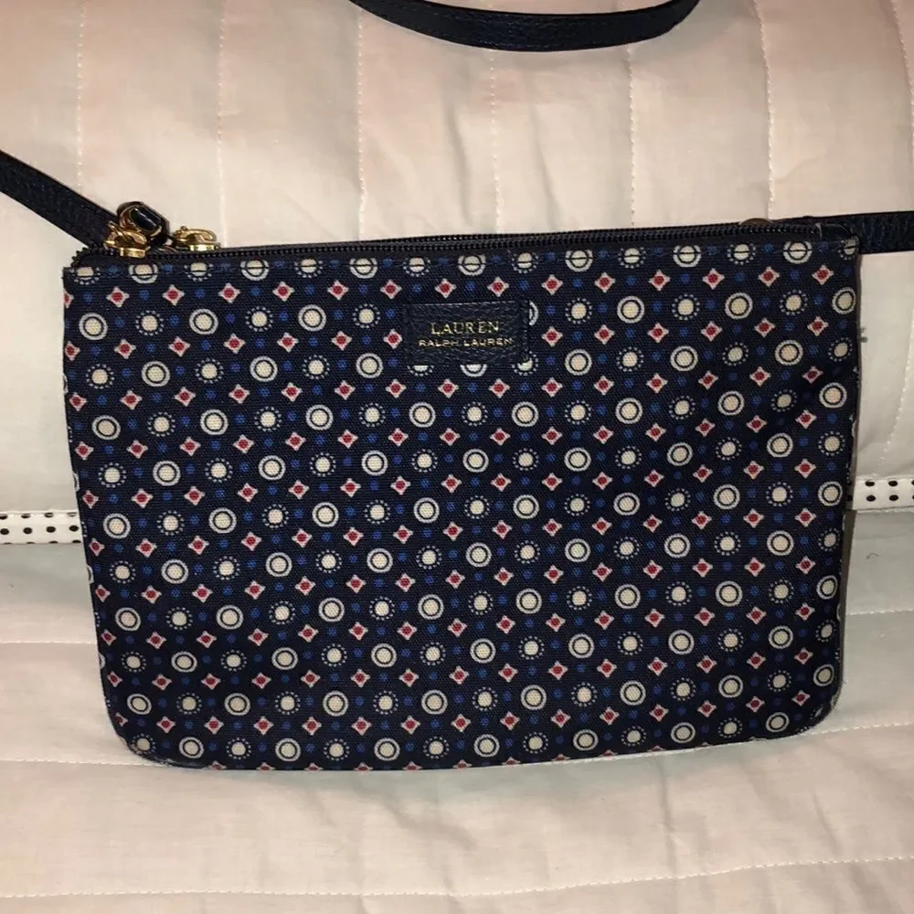 LRL Double Zip Chadwick Geo Print Canvas Faux Leather Combo Crossbody Bag